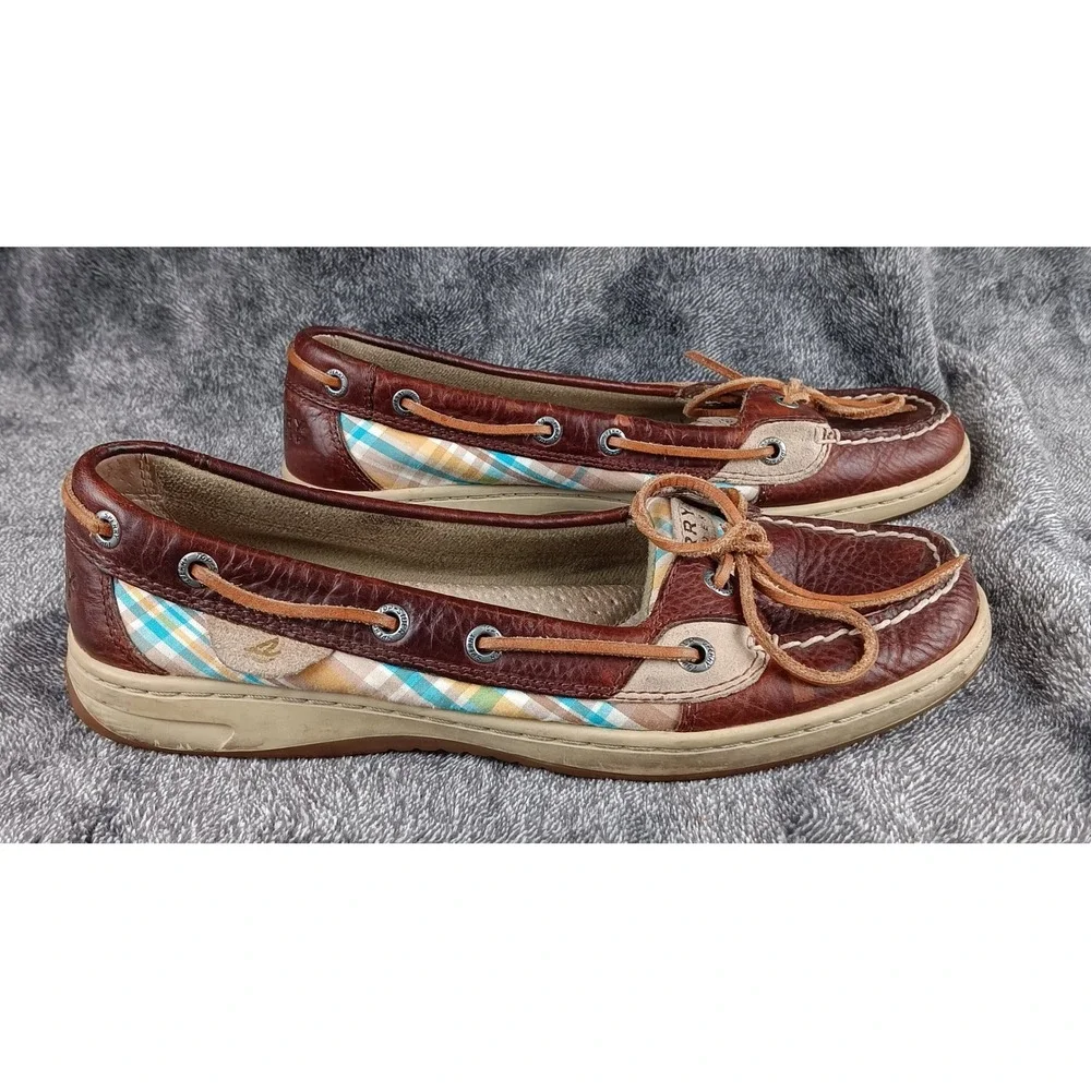 Sperry Top Sider Women Brown Leather‎ Plaid Boat Shoes Loafers Moccasins 8.5M